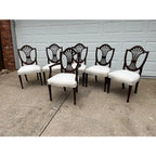 Stickley Mahogany Wheat Sheaf Back Dining Chairs- Newly Upholstered in Cream- Set of 6