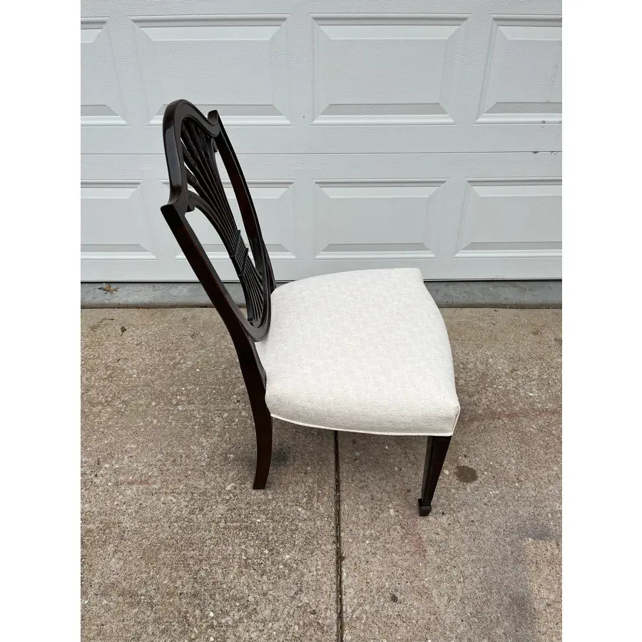 Stickley Mahogany Wheat Sheaf Back Dining Chairs- Newly Upholstered in Cream- Set of 6