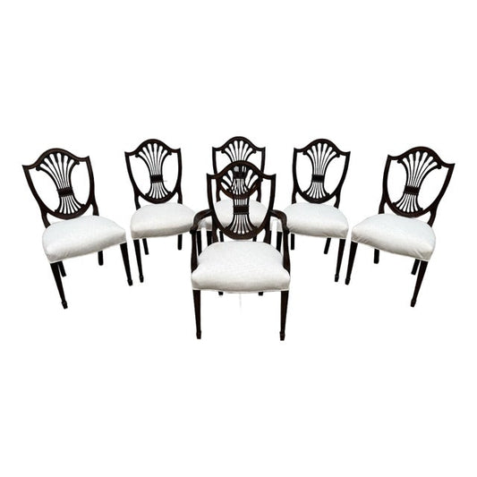 Stickley Mahogany Wheat Sheaf Back Dining Chairs- Newly Upholstered in Cream- Set of 6
