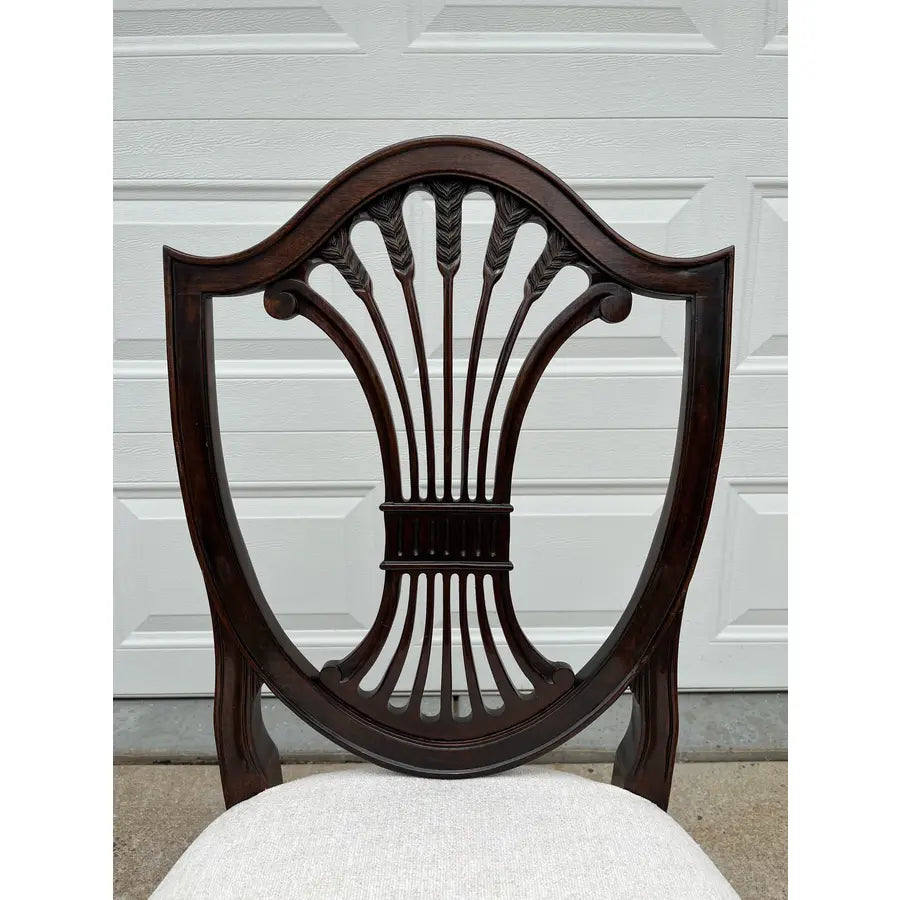 Stickley Mahogany Wheat Sheaf Back Dining Chairs- Newly Upholstered in Cream- Set of 6