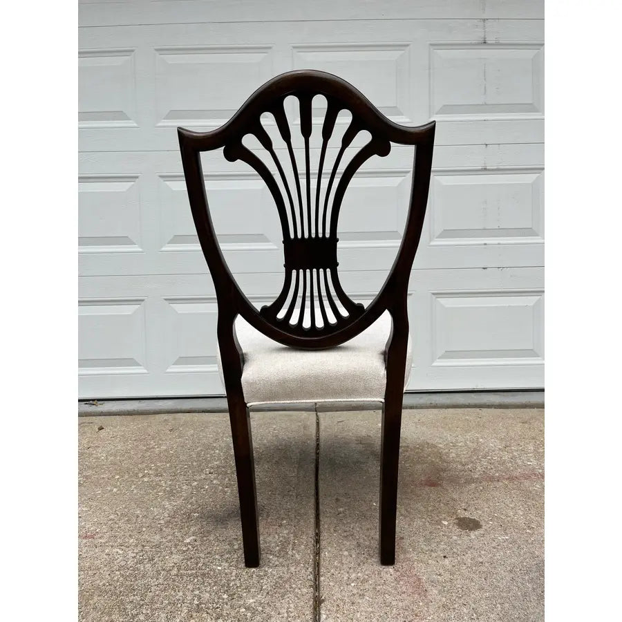 Stickley Mahogany Wheat Sheaf Back Dining Chairs- Newly Upholstered in Cream- Set of 6
