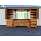 Thomasville Illuminated Oak Queen Bed Unit- Headboard, Bridge, Nightstand Armoires, and Mirror