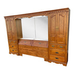 Thomasville Illuminated Oak Queen Bed Unit- Headboard, Bridge, Nightstand Armoires, and Mirror