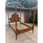 Traditional Oak Queen Size Rope Twist Four Poster Bed Frame