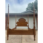 Traditional Oak Queen Size Rope Twist Four Poster Bed Frame