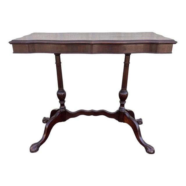 Traditional Victorian Mahogany Console Side Table- Clawfoot, Scalloped Edge