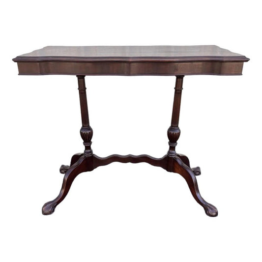 Traditional Victorian Mahogany Console Side Table- Clawfoot, Scalloped Edge