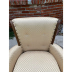Traditional Walnut English Style Tufted Arm Chair in Cream Upholstery
