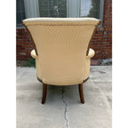 Traditional Walnut English Style Tufted Arm Chair in Cream Upholstery