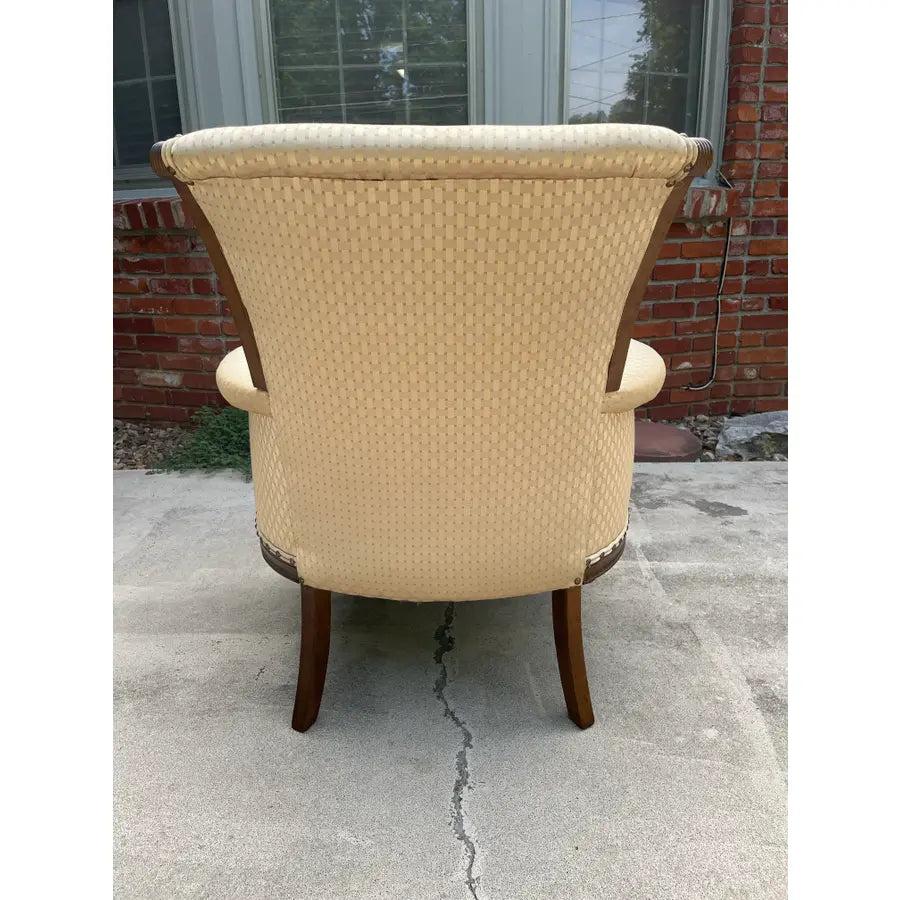 Traditional Walnut English Style Tufted Arm Chair in Cream Upholstery