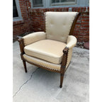 Traditional Walnut English Style Tufted Arm Chair in Cream Upholstery