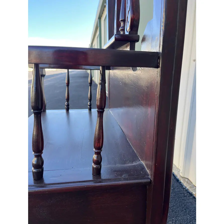 Victorian Carved Mahogany Hall Seat or Hall Tree With Mirror