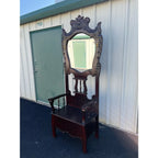 Victorian Carved Mahogany Hall Seat or Hall Tree With Mirror