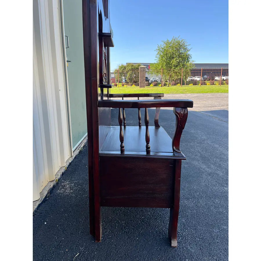 Victorian Carved Mahogany Hall Seat or Hall Tree With Mirror