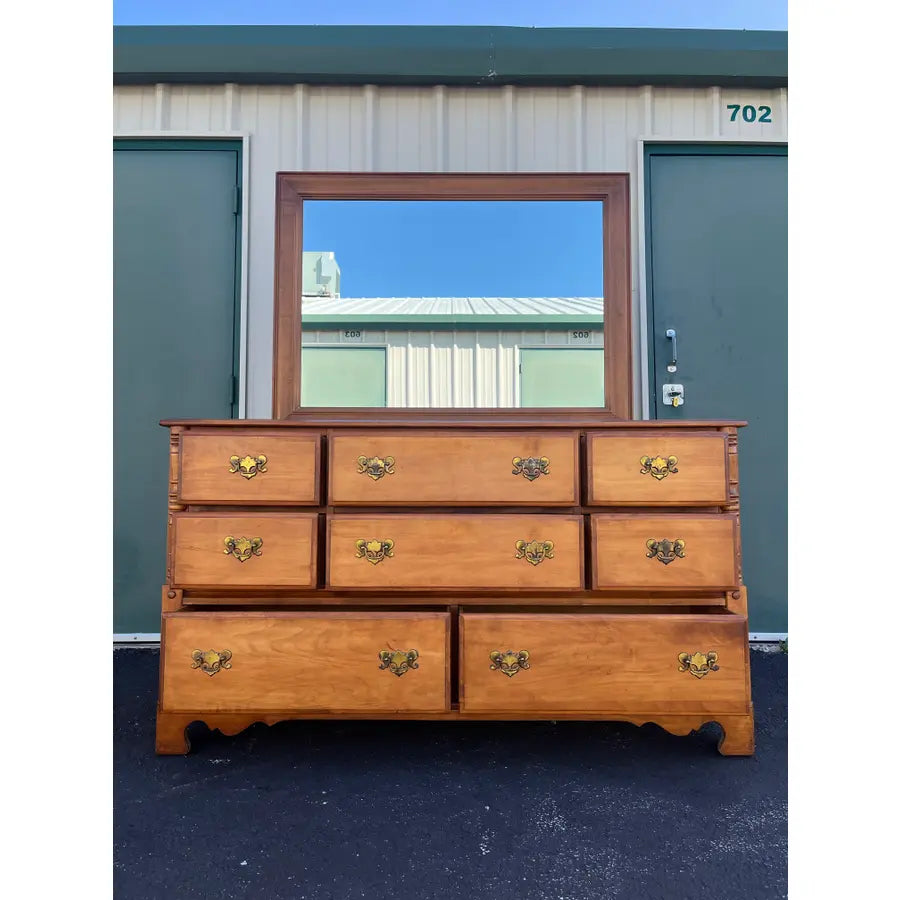 Vintage Ballman Cummings Solid Maple 8-Drawer Dresser With Mirror
