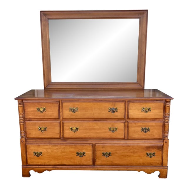 Vintage Ballman Cummings Solid Maple 8-Drawer Dresser With Mirror