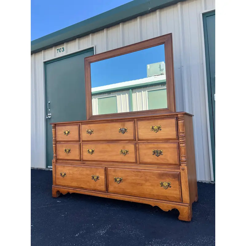 Vintage Ballman Cummings Solid Maple 8-Drawer Dresser With Mirror