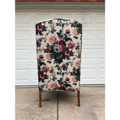 Vintage Bright Floral Queen Anne Wingback Arm Chair