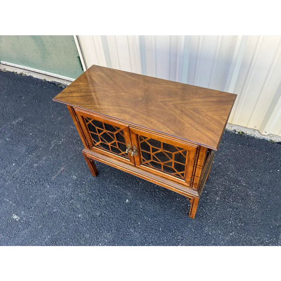 Vintage Chinoiserie Walnut Nightstand or Side Table