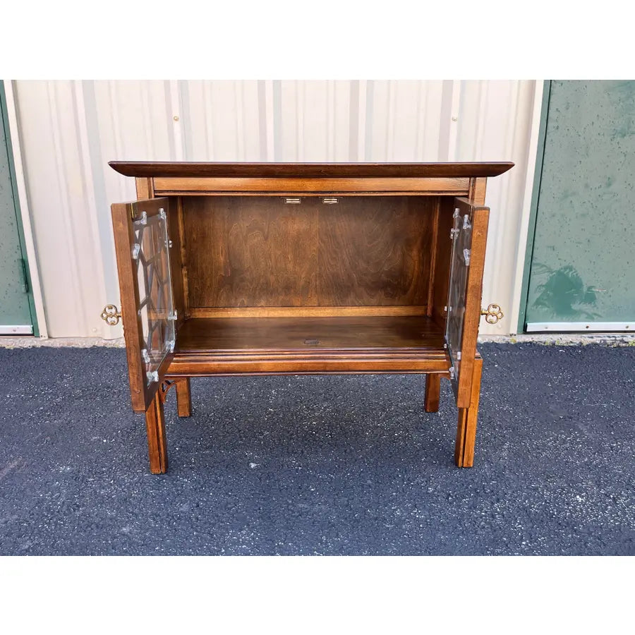 Vintage Chinoiserie Walnut Nightstand or Side Table