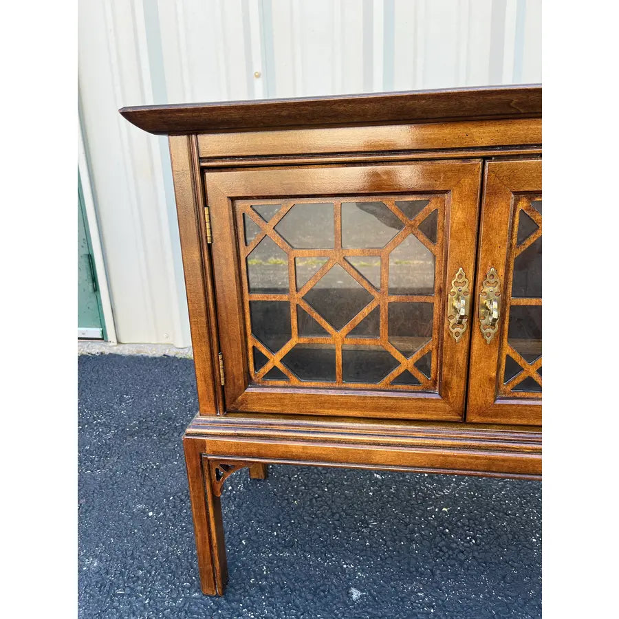 Vintage Chinoiserie Walnut Nightstand or Side Table