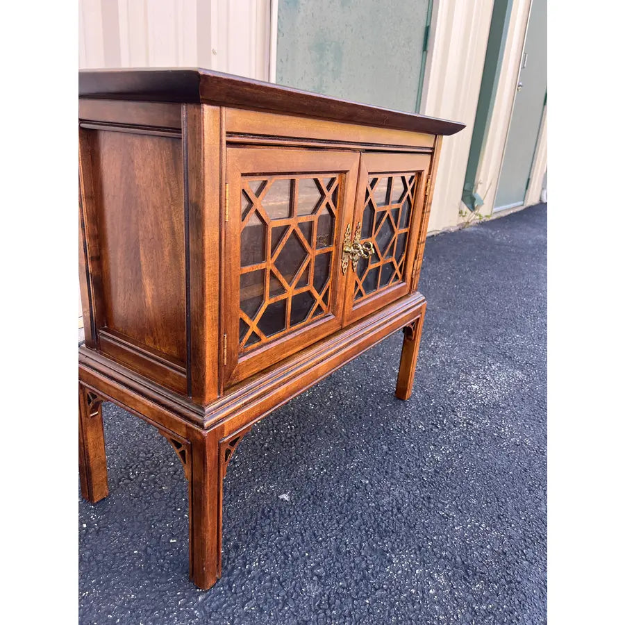 Vintage Chinoiserie Walnut Nightstand or Side Table