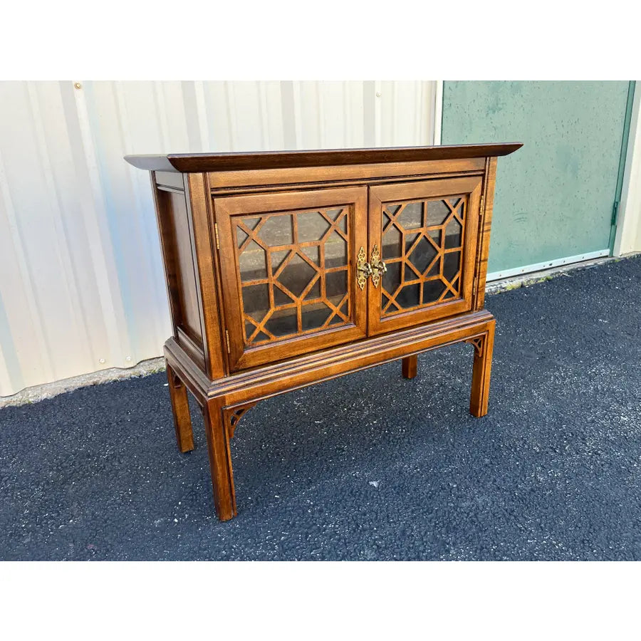 Vintage Chinoiserie Walnut Nightstand or Side Table