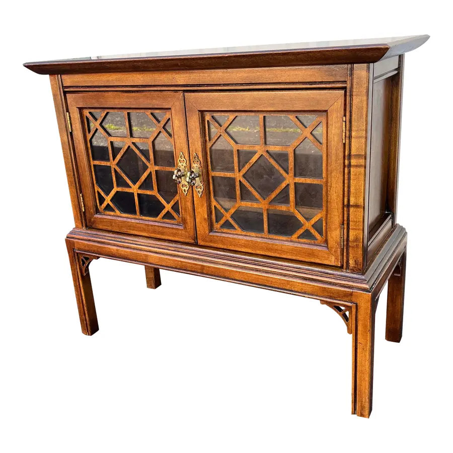 Vintage Chinoiserie Walnut Nightstand or Side Table
