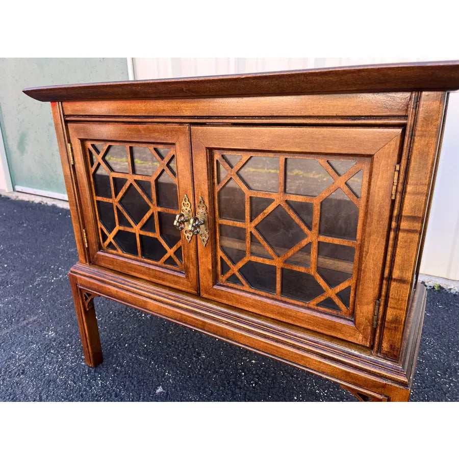 Vintage Chinoiserie Walnut Nightstand or Side Table