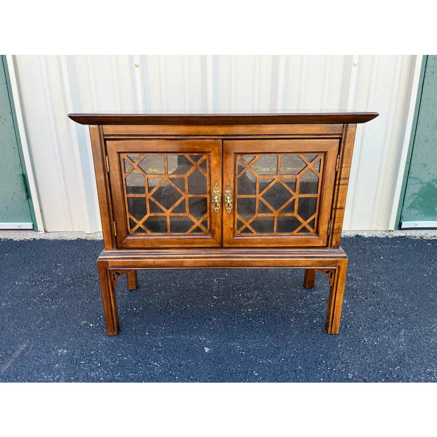 Vintage Chinoiserie Walnut Nightstand or Side Table