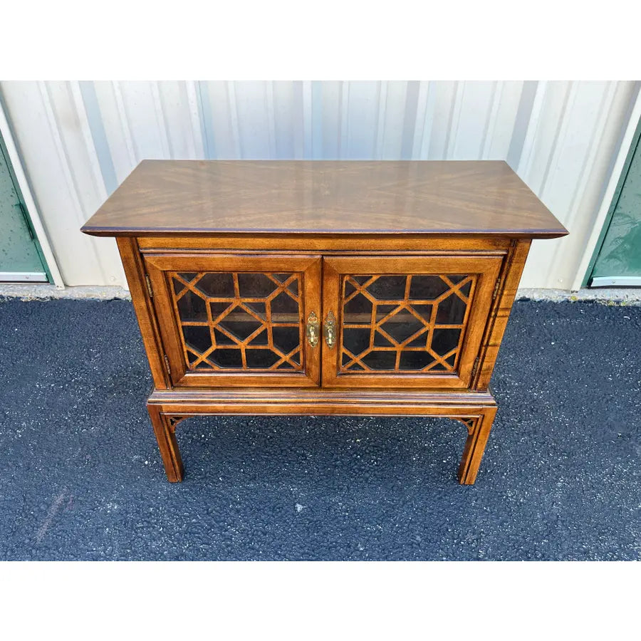 Vintage Chinoiserie Walnut Nightstand or Side Table