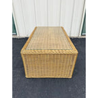 Vintage Coastal Woven Rattan Rectangular Coffee Table With Glass Top