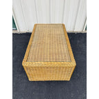 Vintage Coastal Woven Rattan Rectangular Coffee Table With Glass Top