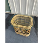 Vintage Coastal Woven Rattan Side Table Glass Top
