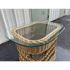 Vintage Coastal Woven Rattan Side Table Glass Top