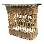 Vintage Coastal Woven Rattan Side Table Glass Top
