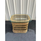 Vintage Coastal Woven Rattan Side Table Glass Top