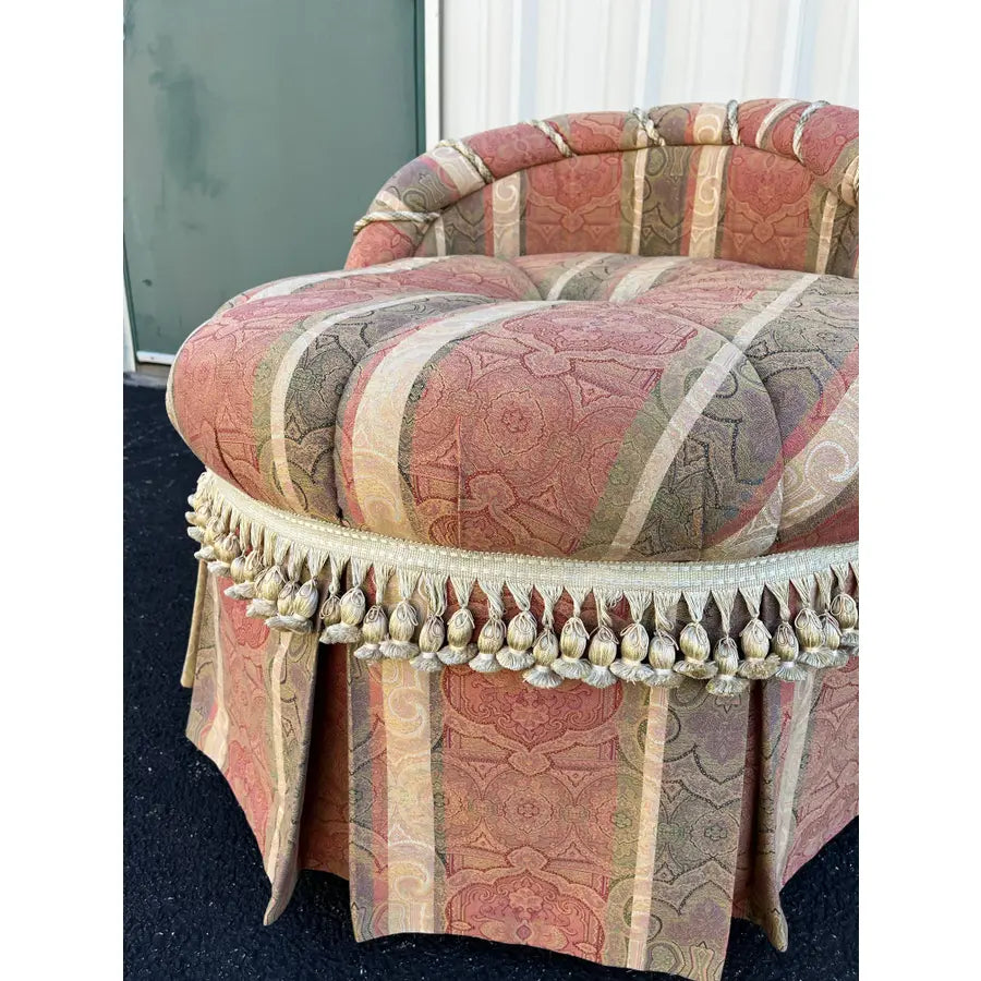 French Style Overstuffed Bedroom Chair or Changing Pouf With Pleated Skirt
