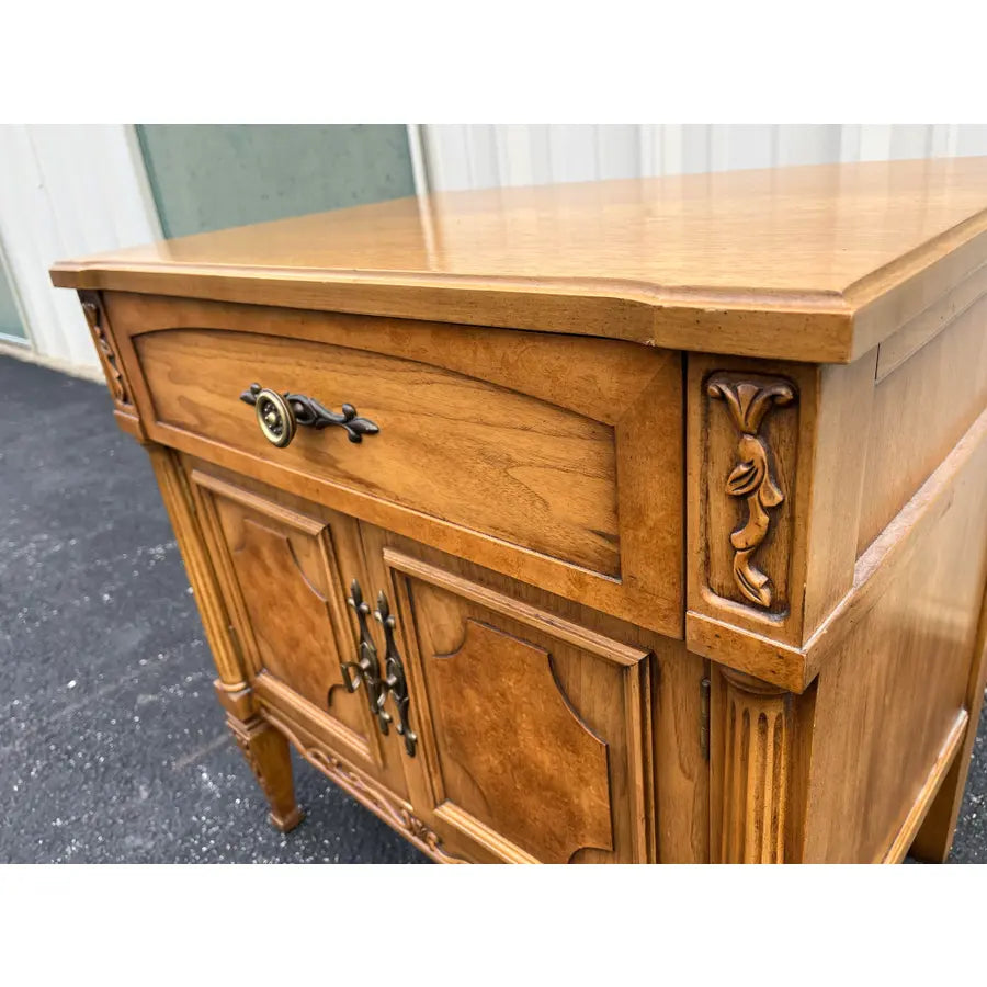 Vintage Neoclassical Fruitwood and Burl Nightstands- A Pair