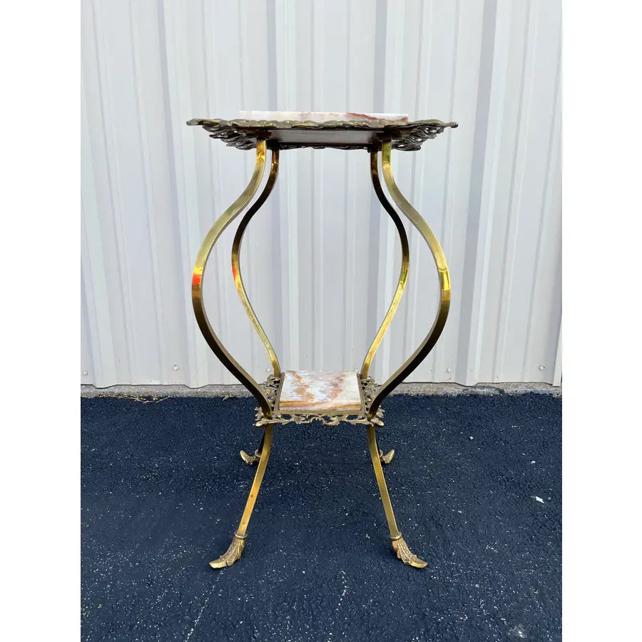 Vintage Two-Tier Brass and Onyx Planter Stand With Gallery