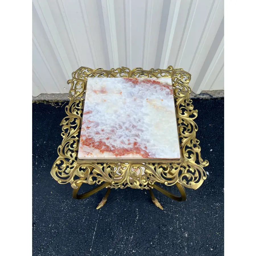 Vintage Two-Tier Brass and Onyx Planter Stand With Gallery
