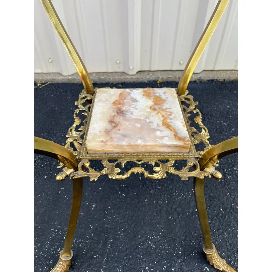 Vintage Two-Tier Brass and Onyx Planter Stand With Gallery