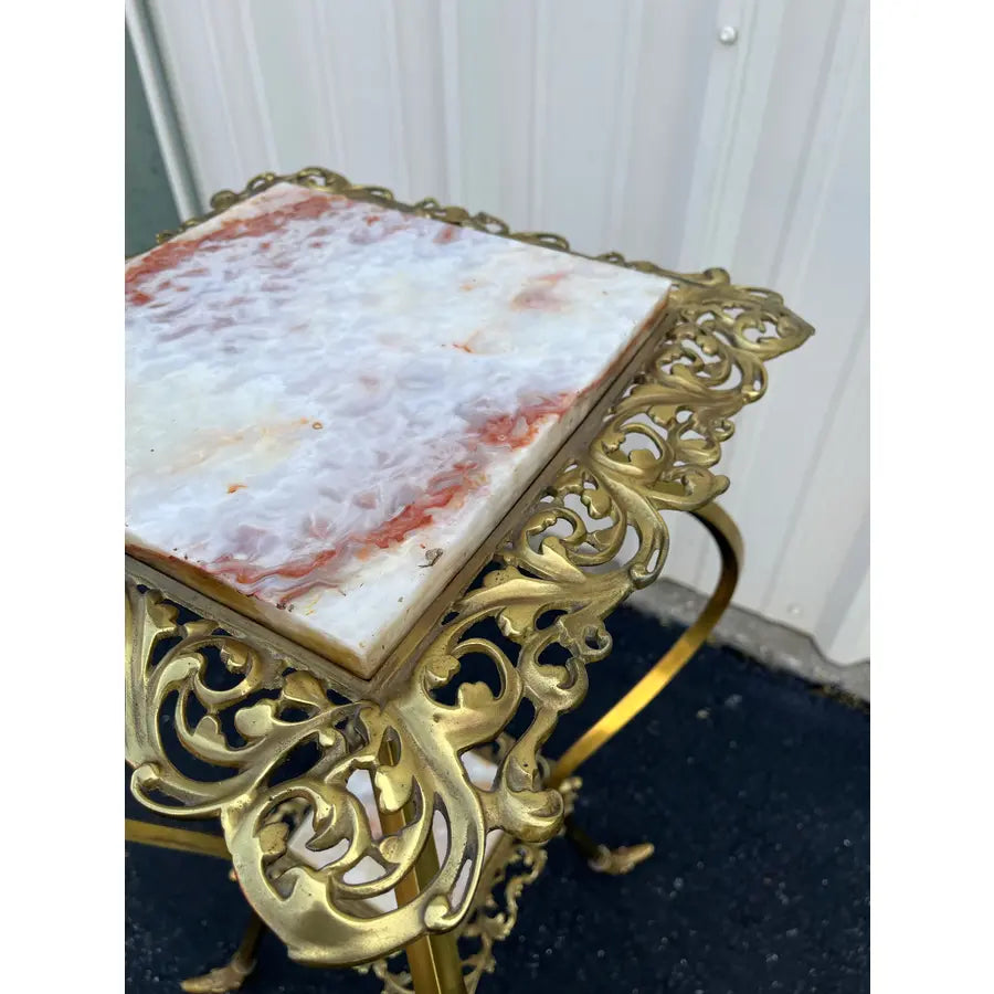 Vintage Two-Tier Brass and Onyx Planter Stand With Gallery