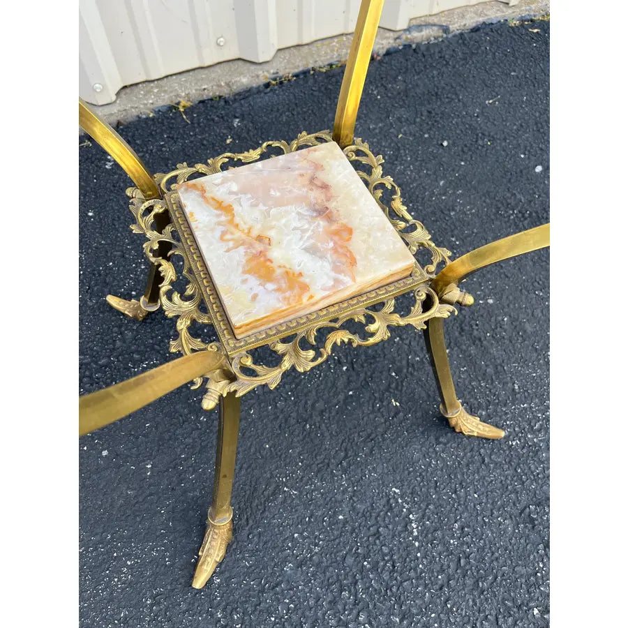 Vintage Two-Tier Brass and Onyx Planter Stand With Gallery