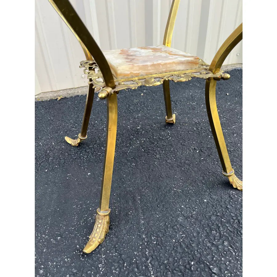 Vintage Two-Tier Brass and Onyx Planter Stand With Gallery