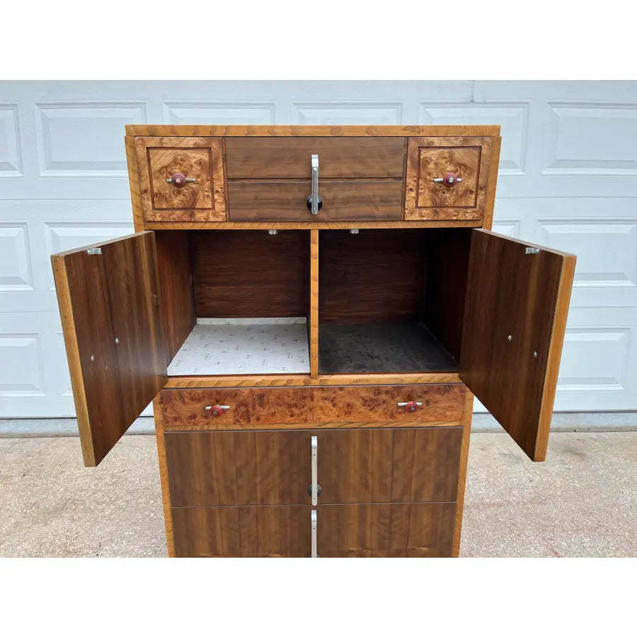 Williamsport Furniture Art Deco Burlwood and Walnut Tall Chest of Drawers- Fully Restored