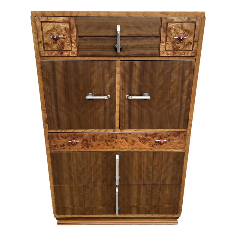 Williamsport Furniture Art Deco Burlwood and Walnut Tall Chest of Drawers- Fully Restored
