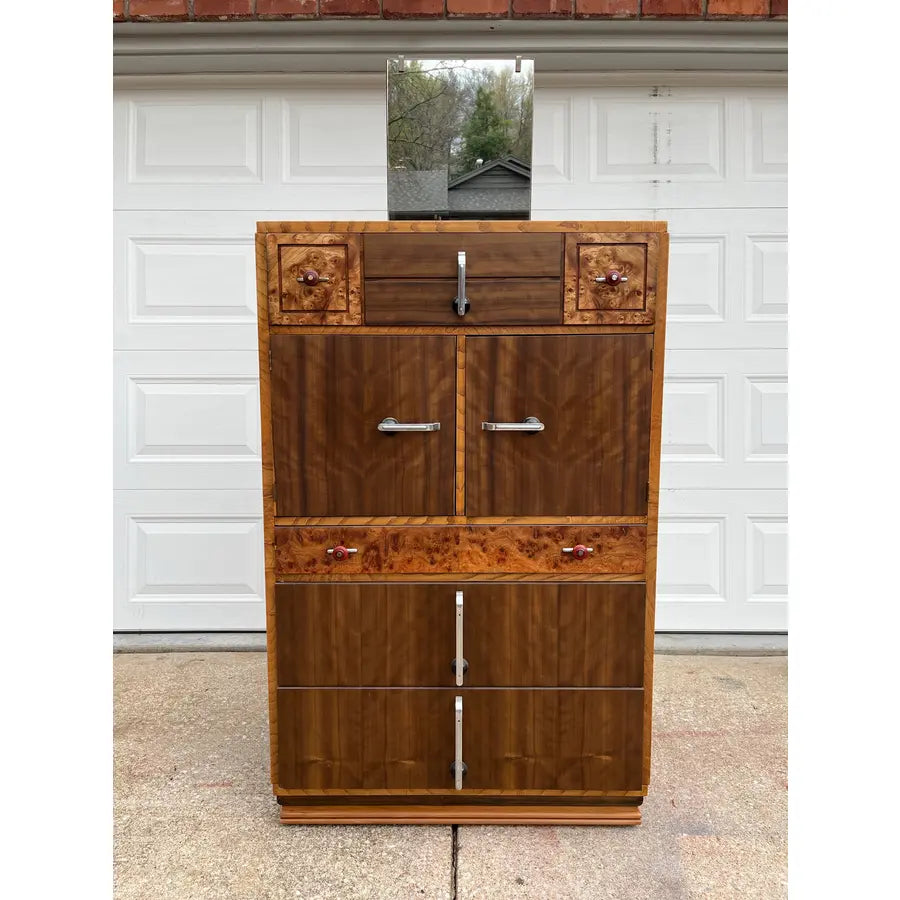 Williamsport Furniture Art Deco Burlwood and Walnut Tall Chest of Drawers- Fully Restored