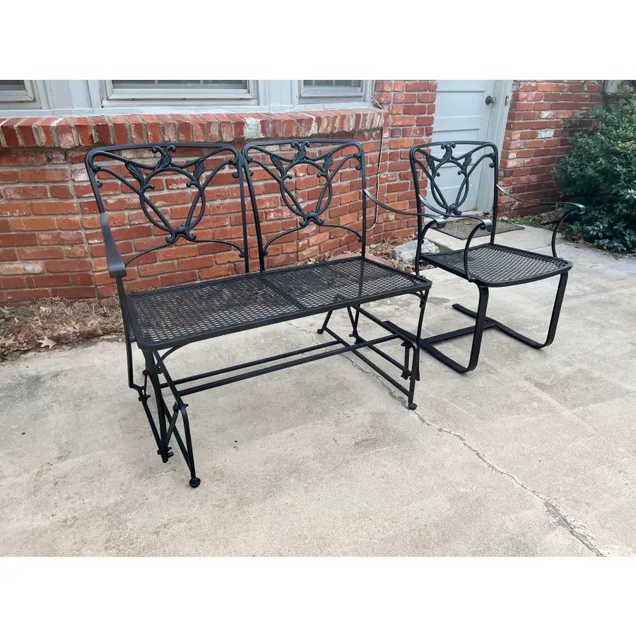 Wrought Iron Glider Bench & Cantilever Chair - Set of 2