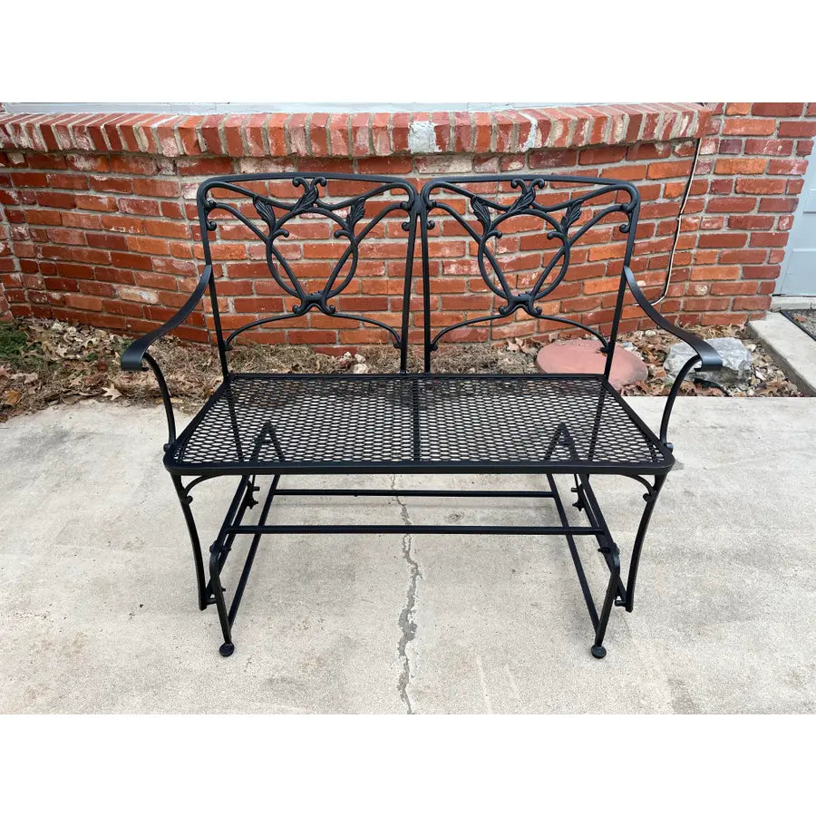 Wrought Iron Glider Bench & Cantilever Chair - Set of 2